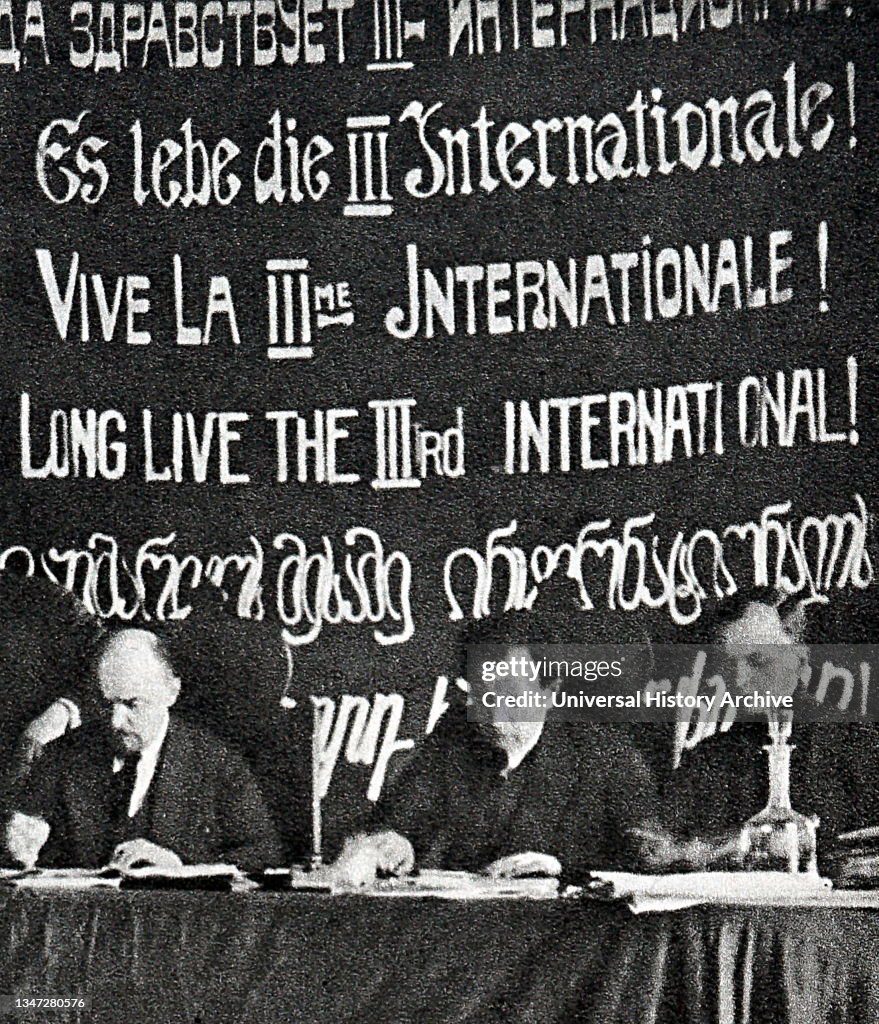 Vladimir Lenin at the presidium of the first congress of the Comintern in the Kremlin. 1919, March 2. Moscow