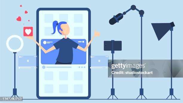 stockillustraties, clipart, cartoons en iconen met vlog concept - professional business people banner