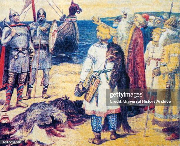 The arrival of the Varangians in Russia. The Varangians or Varyags was the name given by Greeks, Rus' people, and others to Vikings. Between the 9th...