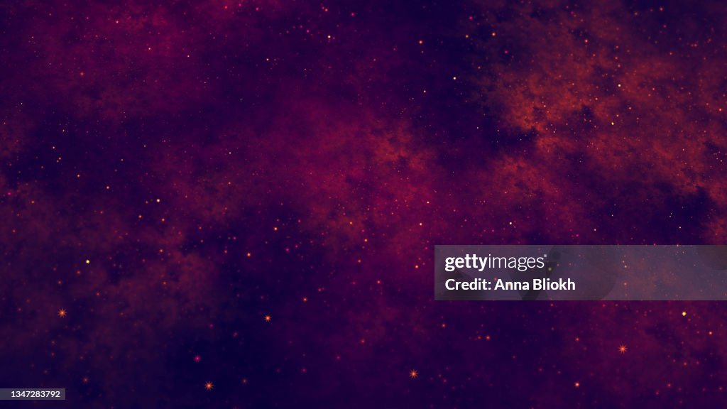 Galaxie Weltraum Sternenhimmel Lila Rot Abstraktes Sternmuster Futuristischer Nebel Hintergrund Milchstraße Starburst Textur Digital generiertes Bild Fraktale Bildende Kunst
