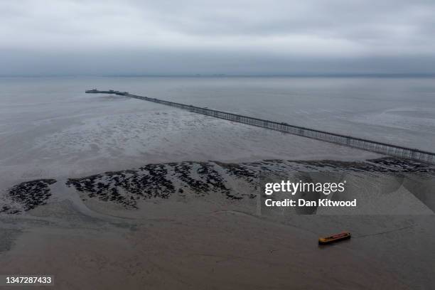 Southend Pier, the longest pleasure pier in the world, stretches into the distance on October 18, 2021 in Southend, England. The campaign to make...