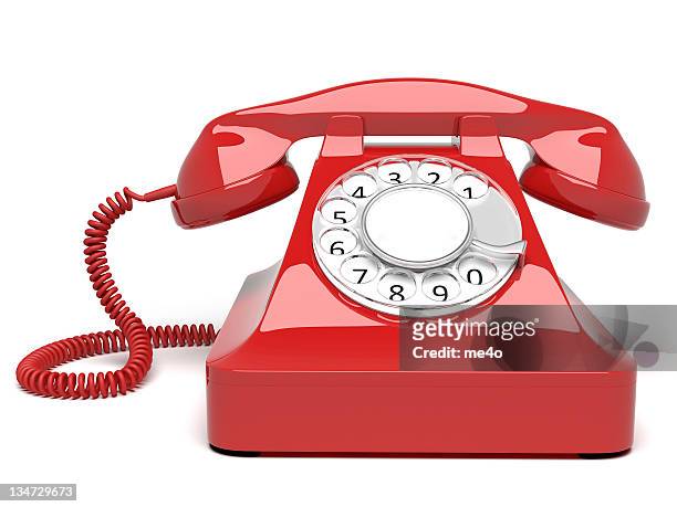 rot-retro styled telefon vorderseite - telefonhörer freisteller stock-fotos und bilder