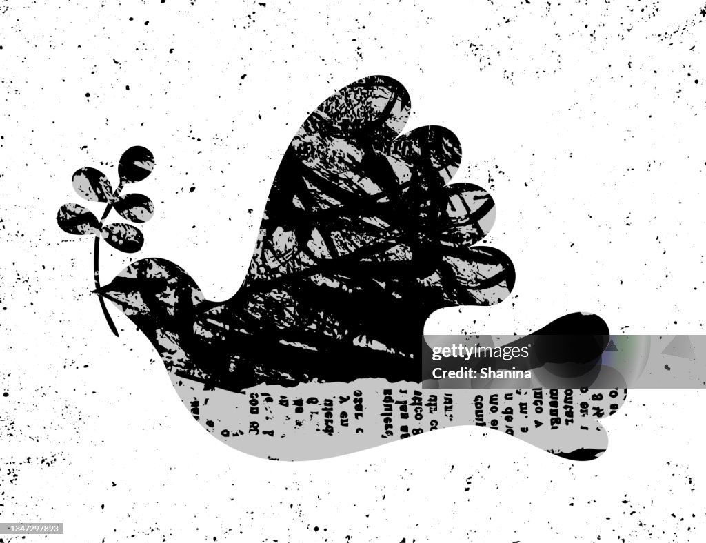 Colomba della pace - collage di scarabocchi grunge - v1