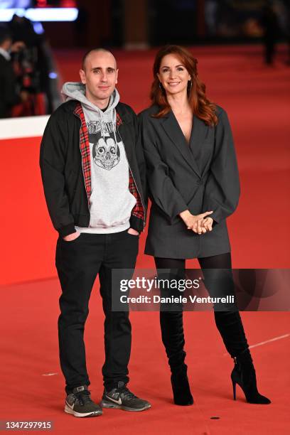 Michele Rech aka Zerocalcare and Andrea Delogu attend the red carpet of the movie "Strappare lungo i bordi" during the 16th Rome Film Fest 2021 on...