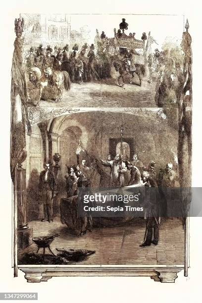 Funeral of Marshal St. Arnaud at Paris: Internment of Marshal St. Arnaud in the Vault of the Marshals of France Beneath the Church of the Invalides...