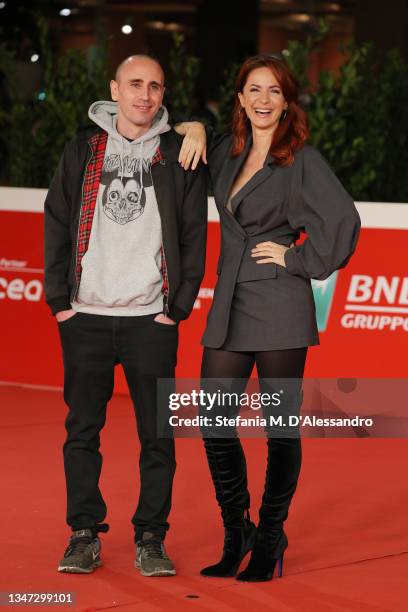 Michele Rech aka Zerocalcare and Andrea Delogu attend the red carpet of the movie "Strappare lungo i bordi" during the 16th Rome Film Fest 2021 on...