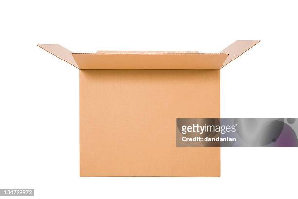 caja de cartón abierta-clipping path (borde de corte - cajón fotografías e imágenes de stock