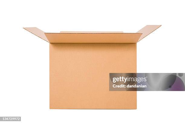 caixa de papelão aberta-traçado de recorte - caixa de papelão imagens e fotografias de stock