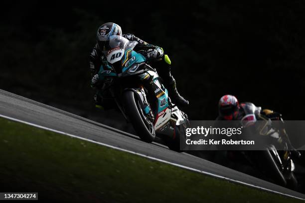 Joe Francis of FHO Racing BMW rides during the British Superbike Championship at Brands Hatch on October 17, 2021 in Longfield, England.