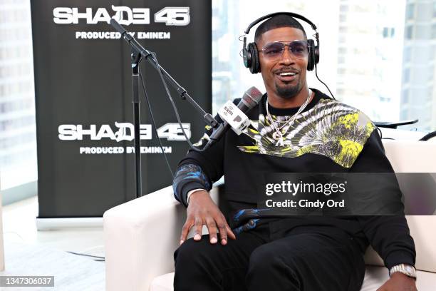 Jamie Foxx sits down with SiriusXM's Sway Calloway on SiriusXM Shade 45's Sway In The Morning on October 18, 2021 in New York City.