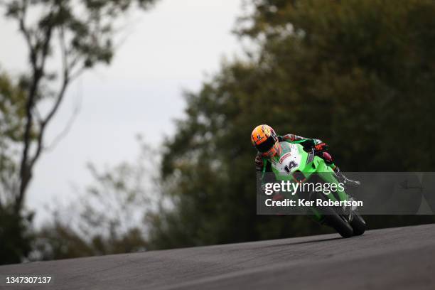 Lee Jackson of Kawasaki - FS-3 Racing Kawasaki rides during the British Superbike Championship at Brands Hatch on October 17, 2021 in Longfield,...