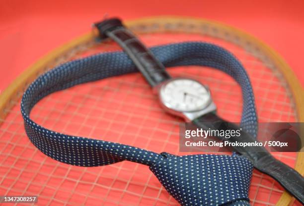 high angle view of sports equipment on table - oleg prokopenko stock pictures, royalty-free photos & images