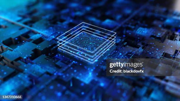 chip del processore, ambiente tecnologico, concetto di blockchain - blockchain foto e immagini stock