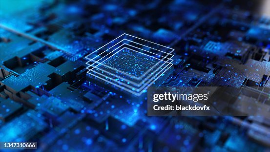 Processor chip, tech environment, blockchain concept Processor chip, tech environment, blockchain concept