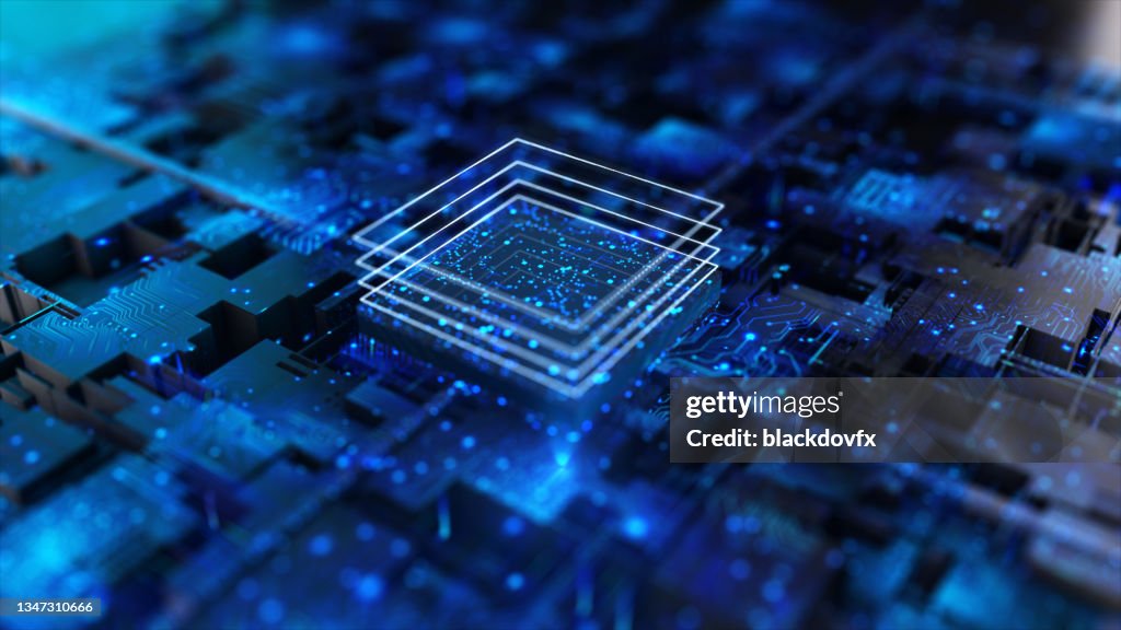 Processor chip, tech environment, blockchain concept