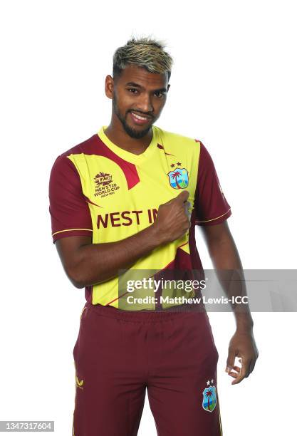 Nicholas Pooran of West Indies poses for a headshot prior to the ICC Men's T20 World Cup at on October 15, 2021 in Dubai, United Arab Emirates.