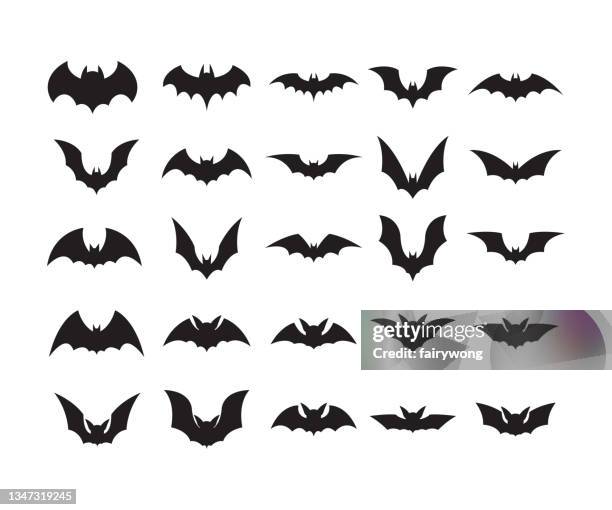 set of bat silhouettes. happy halloween.bat icons - halloween stencil stock illustrations