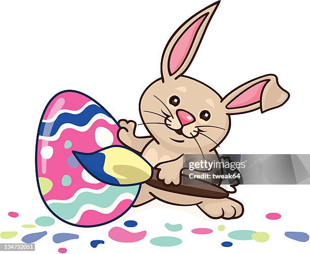 easter bunny painting egg - painted easter eggs stock illustrations