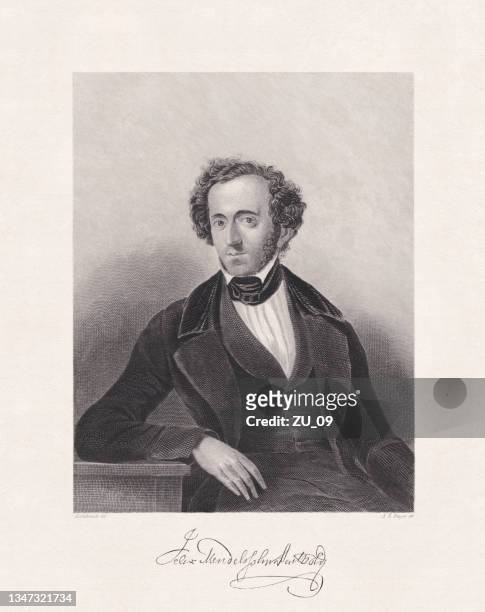 felix mendelssohn (1809-1847), german composer, steel engraving, published in 1868 - felix mendelssohn composer stock illustrations