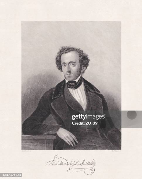felix mendelssohn (1809-1847), german composer, steel engraving, published in 1868 - felix mendelssohn stock illustrations