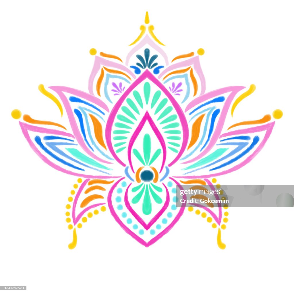 Fondo de patrón de mandala de loto de nenúfar dibujado a mano. Henna, Mehndi Decoración de tatuajes. Ornamento decorativo en estilo étnico oriental.