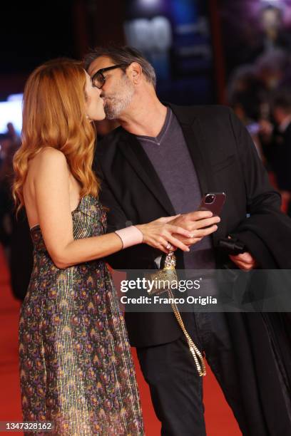 Milena Miconi and Mauro Graiani attend the red carpet of the movie "The North Sea" during the 16th Rome Film Fest 2021 on October 18, 2021 in Rome,...