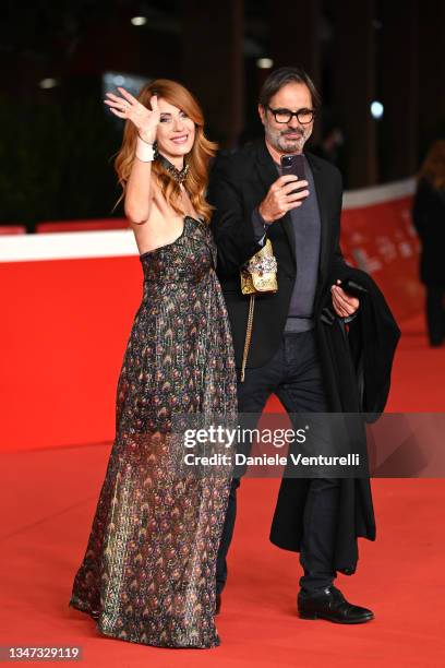 Milena Miconi and Mauro Graiani attend the red carpet of the movie "The North Sea" during the 16th Rome Film Fest 2021 on October 18, 2021 in Rome,...