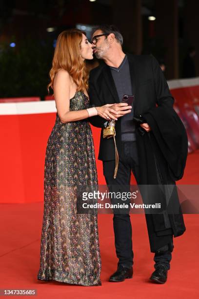 Milena Miconi and Mauro Graiani attend the red carpet of the movie "The North Sea" during the 16th Rome Film Fest 2021 on October 18, 2021 in Rome,...