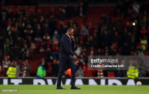 Patrick Vieira, Manager of Crystal Palace walks off after the Premier League match between Arsenal and Crystal Palace at Emirates Stadium on October...