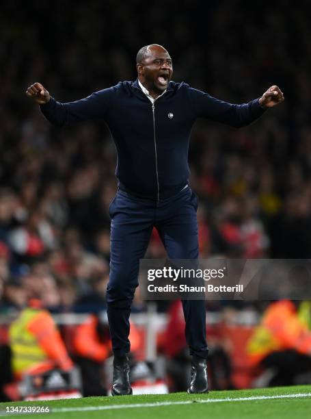 Patrick Vieira, Manager of Crystal Palace celebrates his sides 2nd goal during the Premier League match between Arsenal and Crystal Palace at...