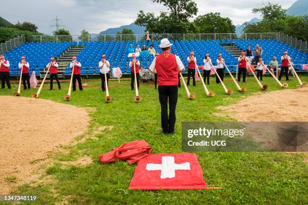 Swiss wrestling festival. Gudo. Canton ticino. Switzerland.