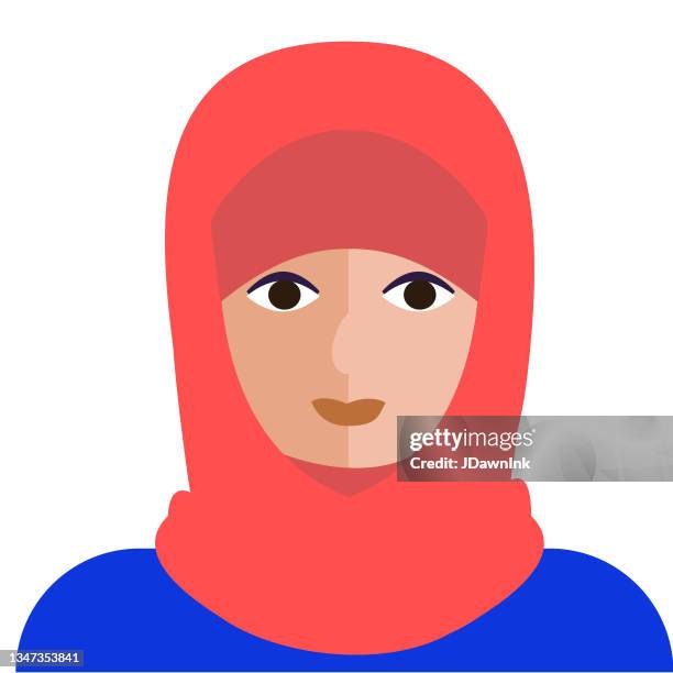 ilustraç�ões de stock, clip art, desenhos animados e ícones de abstract adult muslim woman avatar icon in modern vibrant flat colors on white background - hijab