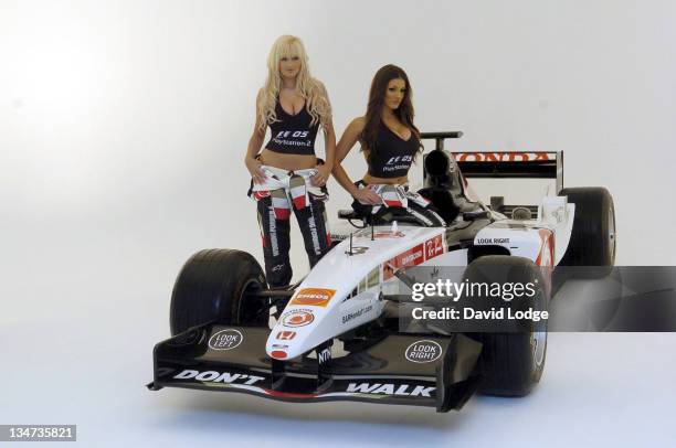 Michelle Marsh and Lucy Pinder during Formula 1 2005 Video Game - Press Launch and Photocall at Plough Studios in London, Great Britain.