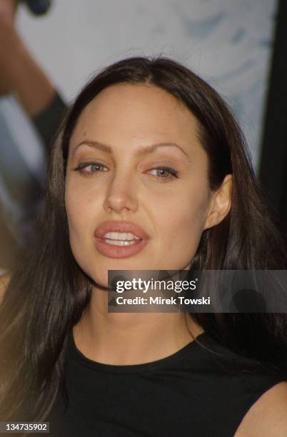 Angelina Jolie during "Lara Croft: Tomb Raider" Premiere at Mann's Village Theatre in New York City, New York, United States.