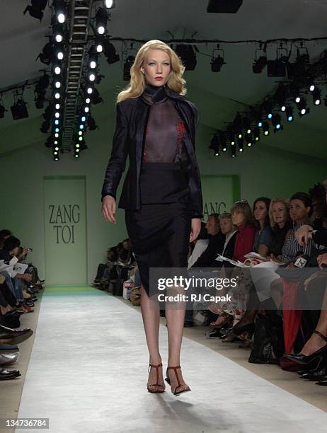 Model wearing Zang Toi Spring 2004 during Mercedes-Benz Fashion Week Spring 2004 - Zang Toi - Runway at Josephine Tent, Bryant Park in New York City,...