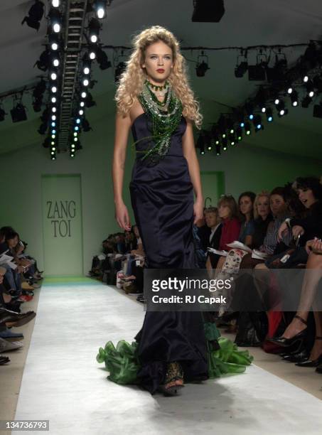 Model wearing Zang Toi Spring 2004 during Mercedes-Benz Fashion Week Spring 2004 - Zang Toi - Runway at Josephine Tent, Bryant Park in New York City,...