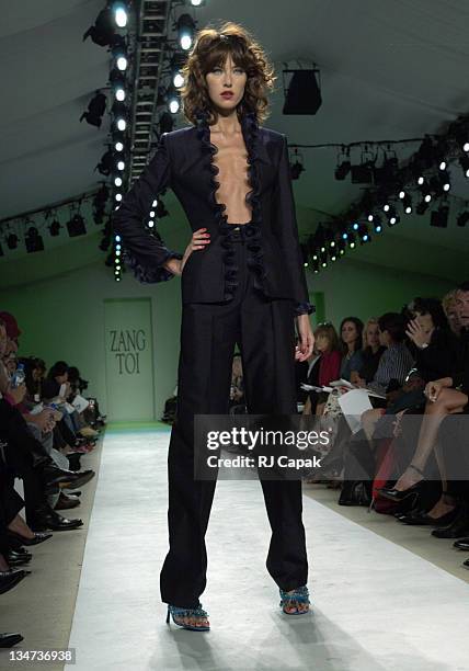 Model wearing Zang Toi Spring 2004 during Mercedes-Benz Fashion Week Spring 2004 - Zang Toi - Runway at Josephine Tent, Bryant Park in New York City,...