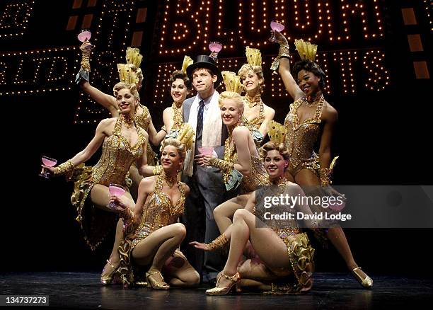 Lee Evans with Dancers during "The Producers" West End Press Night at Theatre Royal in London, Great Britain.