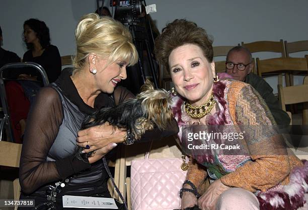 Ivana Trump and Cindy Adams during Mercedes-Benz Fashion Week Spring 2004 - Zang Toi - Front Row at Josephine Tent, Bryant Park in New York City, New...
