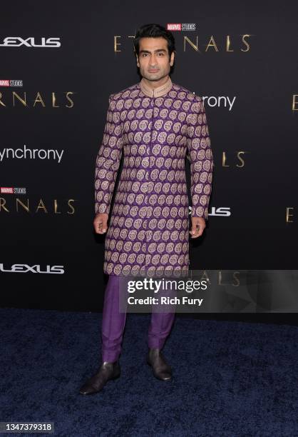 Kumail Nanjiani attends Marvel Studios' "Eternals" premiere on October 18, 2021 in Los Angeles, California.