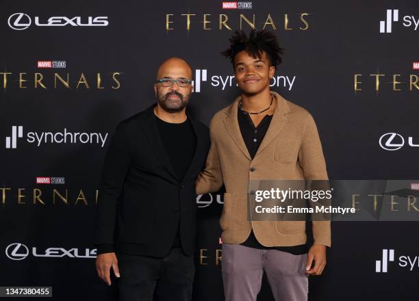 Jeffrey Wright and Elijah Wright attends Marvel Studios' "Eternals" premiere on October 18, 2021 in Los Angeles, California.