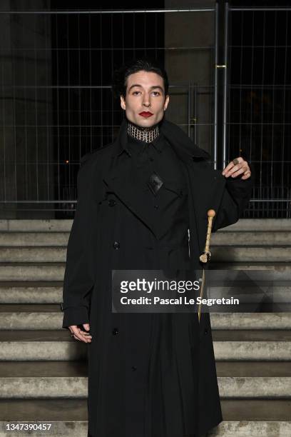 Ezra Miller attends Burberry closing party for Anne Imhof's Exhibition 'Natures Mortes'at Palais de Tokyo on October 18, 2021 in Paris, France.