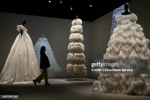 Woman visits Valentino Re-Signify Exhibition at a shopping mall on October 18, 2021 in Beijing, China.