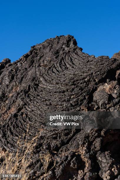 Pahoehoe lava looks like twisted rope in the Valley of FIres Recreation Area, New Mexico.