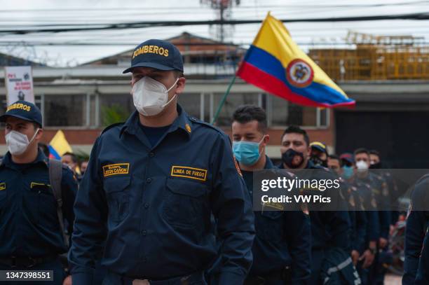 Firefighters of Bogota, and across the country join to the national strike protest that started on the 28 of April, after thousands flooded Colombian...