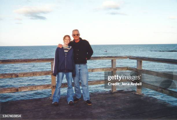 father and daughter on family vacation, vintage photograph of teen with dad - 2000s style stock pictures, royalty-free photos & images