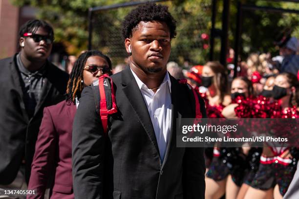 Jalen Carter during the Dawg Walk before a game between Kentucky Wildcats and Georgia Bulldogs at Sanford Stadium on October 16, 2021 in Athens,...
