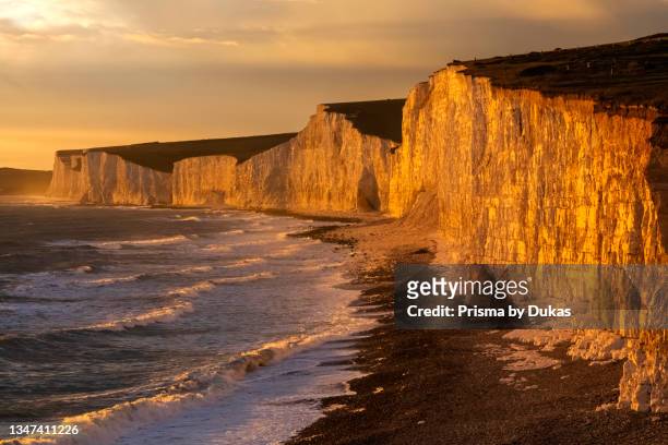 England, East Sussex, Eastbourne, Birling Gap, The Seven Sisters Cliffs and Beach in The Late Afternoon Light.