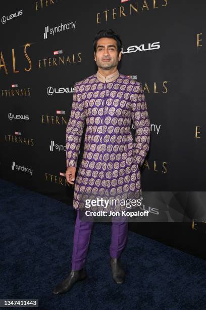 Kumail Nanjiani arrives for the World Premiere of Marvel Studios’ Eternals at the El Capitan Theatre in Hollywood on October 18, 2021.