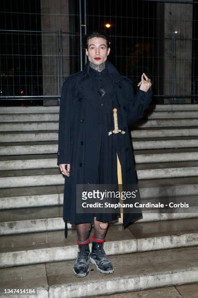Actor Ezra Miller attends the Burberry Closing Party For Anne Imhof's Exhibition 'Natures Mortes' at Palais De Tokyo on October 18, 2021 in Paris,...